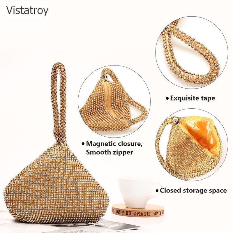 VISTATROY Women's Evening Bag Sparkly Rhinestone Purse Triangle Designer Chain Clutch Purse Bag Party Prom Wedding Purse - Image 2